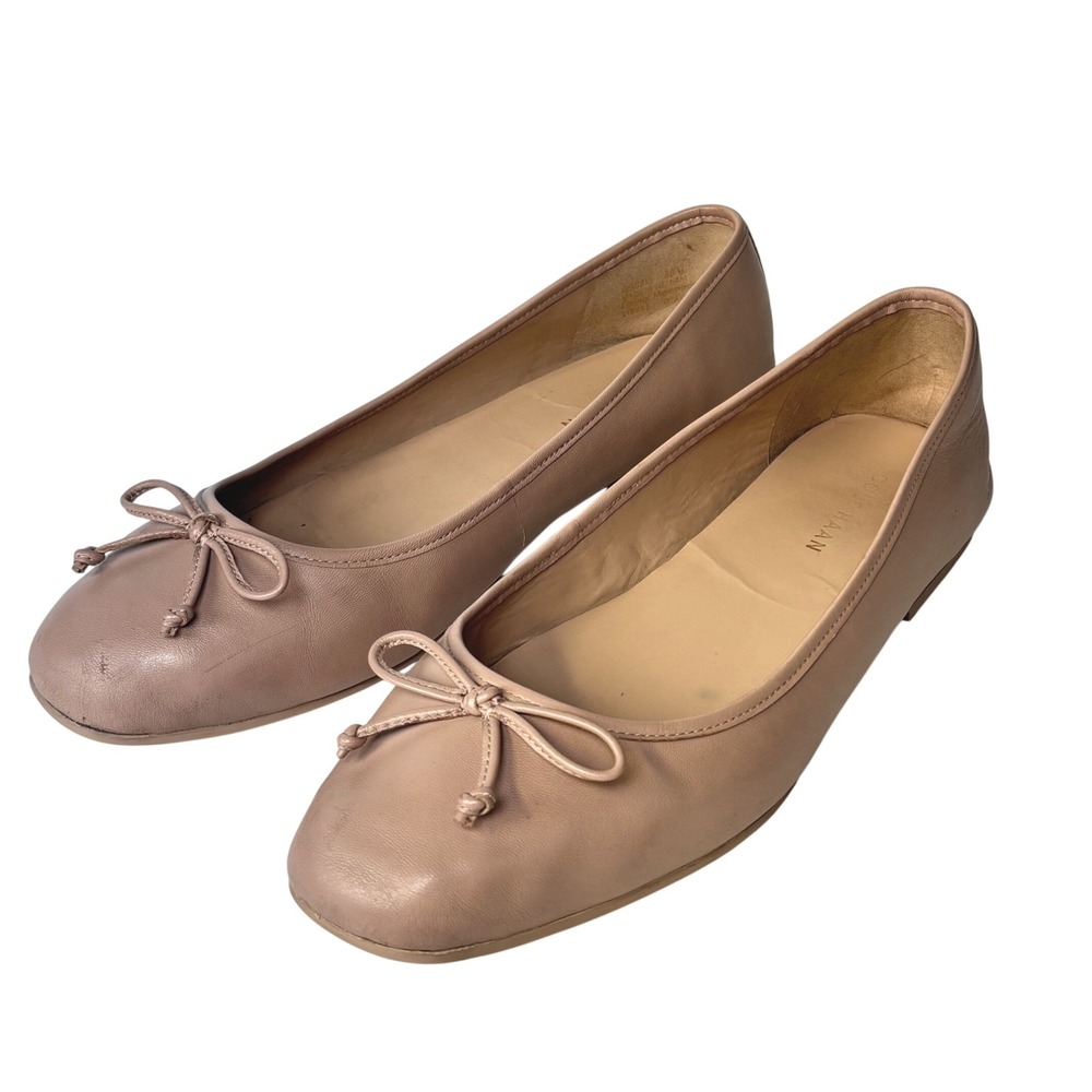 Cole Haan Ballet Flats Nude Pink Leather Bow Square Toe Balletcore Neutral 8